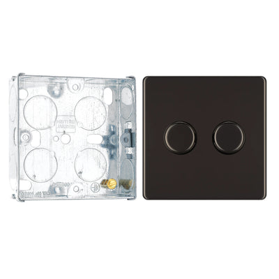 BG Screwless Black Nickel 200W 2 Way Double Trailing Edge Dimmer Switch FBN82 with 25mm Steel Back Box