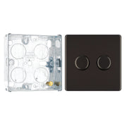 BG Screwless Black Nickel 200W 2 Way Double Trailing Edge Dimmer Switch FBN82 with 25mm Steel Back Box