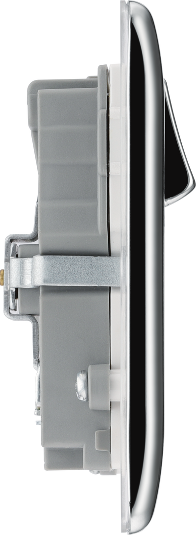 BG NPC22U3W Nexus Metal Polished Chrome 2 Gang 13A 2x USB-A 3.1A Switched Socket - White Insert