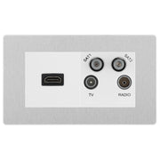 BG Evolve Brushed Steel 4G Faceplate with HDMI + TV/FM/SAT Module - White Insert by British General (BG-PCDBSEMR4W-HDMI-TVFM2W)