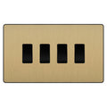 BG Evolve Satin Brass 4 Gang Light Switch 3x Intermediate 1x 2 Way Custom Grid Switch