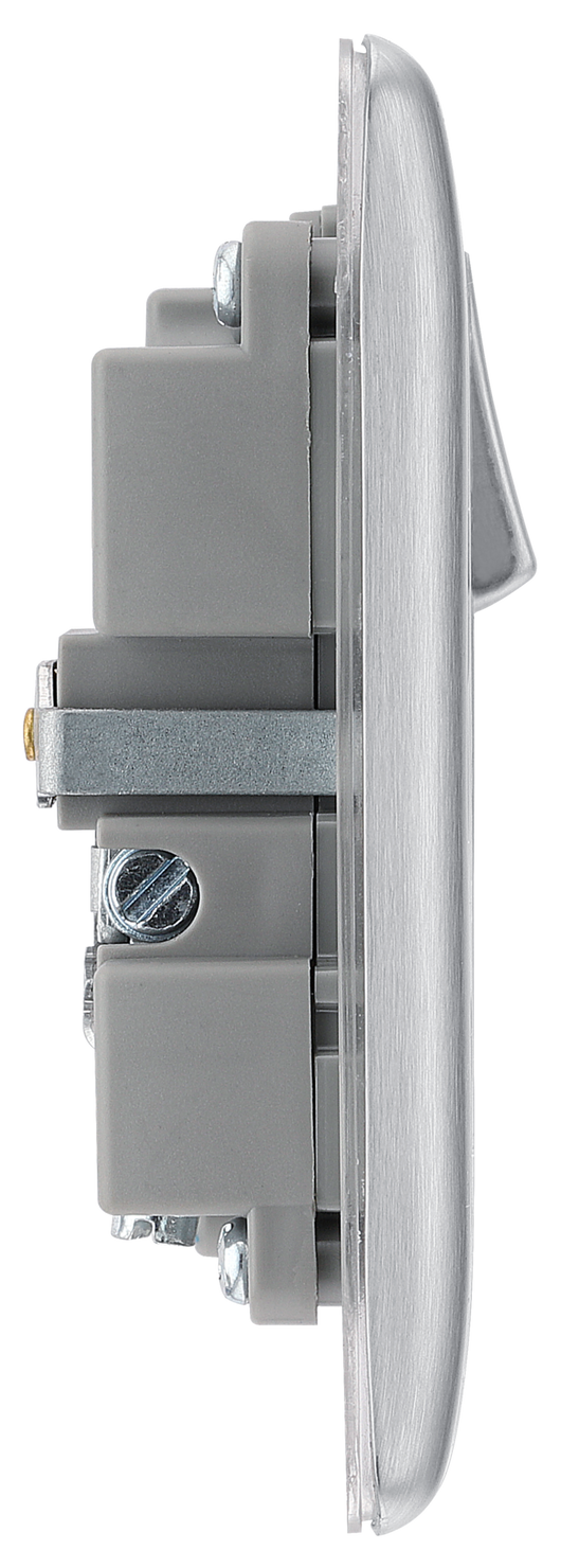 NEWLEC BRITISH GENERAL NBS21U2G NEXUS METAL BRUSHED STEEL 1 GANG 13A 2X USB-A 2.1A SWITCHED SOCKET