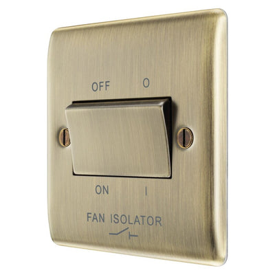 BG Nexus Antique Brass 10A Triple Pole Fan Isolator Switch NAB15 with 35mm Steel Back Box