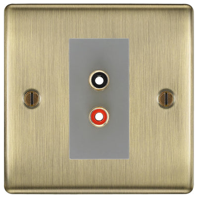 BG Nexus Antique Brass Euro Module RCA X 2 Outlet by British General (BG-NABRCA2G)
