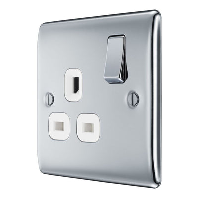 BG Nexus Metal Polished Chrome 13A Single Switched Socket NPC21W with 35mm Steel Back Box
