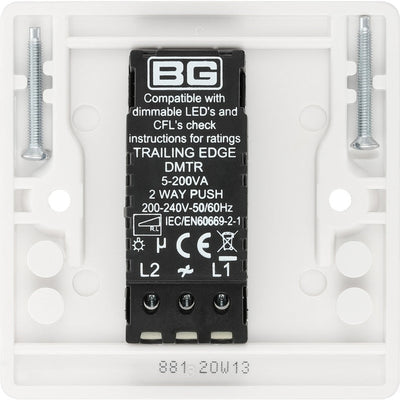 BG 881 Moulded Round Edge | White | 1 Gang 200W 2 Way Trailing Edge Dimmer Switch by British General (BG-881)