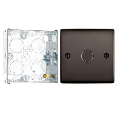 BG Nexus Black Nickel 200W 2 Way Trailing Edge Single Dimmer Switch NBN81 and 25mm Steel Back Box by British General (BG-NBN81+HGS02)