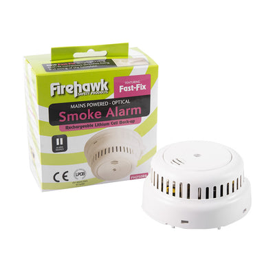 Mains Optical Smoke Alarm with Sealed Self-Charging Lithium Battery Backup - Firehawk FHN250RB by Firehawk (Safelincs-FIFHN250RB)