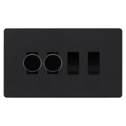 BG Evolve Matt Black 4 Gang Light Switch Grid – 2x Trailing-Edge LED Dimmer, 1x Intermediate, 1x 2-Way Switch by British General (BG-Evolve-MB-4G-2x-Dimmer-1x-INT-1x-2Way)