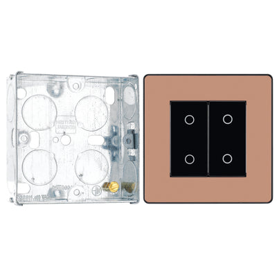 BG Evolve Polished Copper Double Secondary Touch Dimmer Switch PCDCPTDS2B with 25mm Steel Back Box