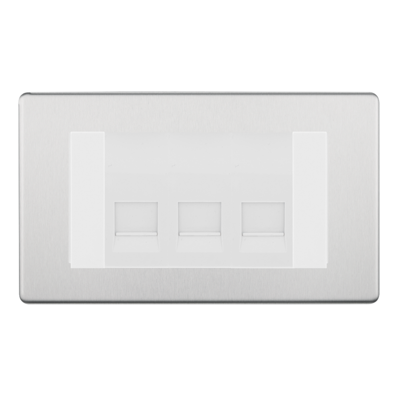 BG Screwless Brushed Steel 3 Gang Master Telephone Socket – White Insert