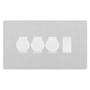 BG Evolve Brushed Steel 4 Gang Switch 3x Trailing Edge LED Dimmer 1x Intermediate Custom Grid Switch by British General (BG-Evolve-BS-4G-CUSTOM-3x-Dimmer-1x-INT)