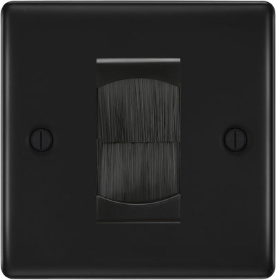 BG Matt Black Single 1 Gang Brush Cable Entry Wall Plate Black
