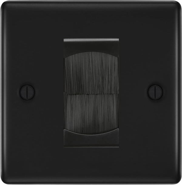 BG Matt Black Single 1 Gang Brush Cable Entry Wall Plate Black