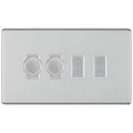 BG Brushed Steel Screwless Flat Plate 4 Gang Light Switch 2x Trailing Edge LED Dimmer 2x 2 Way Custom Switch