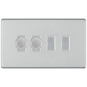 BG Brushed Steel Screwless Flat Plate 4 Gang Light Switch 2x Trailing Edge LED Dimmer 2x 2 Way Custom Switch