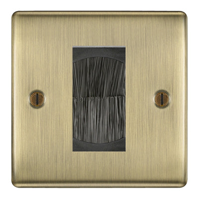 BG Antique Brass Single 1 Gang Brush Cable Entry Wall Plate Black by British General (BG-NABEMS1+EMFO-1)