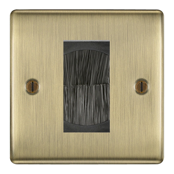 BG Antique Brass Single 1 Gang Brush Cable Entry Wall Plate Black