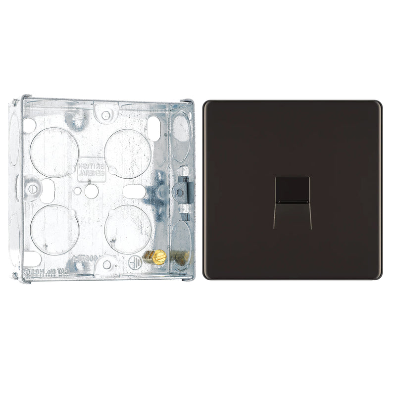 BG Screwless Black Nickel Single Master Telephone Socket FBNBTM1 with 25mm Steel Back Box