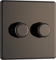 BG Electrical FBN82 Nexus Flatplate Screwless Black Nickel 2 Gang 200W 2 Way Trailing-Edge Push Dimmer Switch by British General (BG-FBN82-Shopify-SA_1)