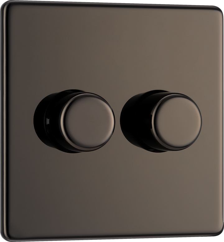 FBN82 Front - This trailing edge double dimmer switch from British General allows you to control your light levels and set the mood. The intelligent electronic circuit monitors the connected load and provides a soft-start with protection against thermal, current and voltage overload.