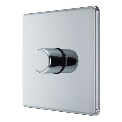 BG Screwless Polished Chrome 200W 2 Way Single Trailing Edge Dimmer Switch FPC81 with 25mm Steel Back Box