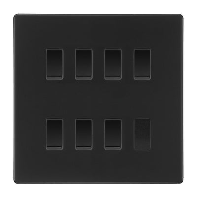 BG Matt Black Screwless 7 Gang 2 Way Custom Grid Light Switch with Back Box Included by British General (BG-SCL-MB-7G-CUSTOM-LIGHT-SWITCH)