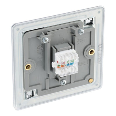 BG Screwless Polished Chrome RJ45 Single Data Outlet FPCRJ451 with 35mm Steel Back Box