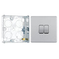 BG Screwless Brushed Steel 20A 16AX 2 Way Double Light Switch FBS42 with 25mm Steel Back Box