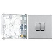 BG Screwless Brushed Steel 20A 16AX 2 Way Double Light Switch FBS42 with 25mm Steel Back Box by British General (BG-FBS42+HGS02)