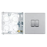 BG Screwless Brushed Steel 20A 16AX 2 Way Double Light Switch FBS42 with 25mm Steel Back Box by British General (BG-FBS42+HGS02)