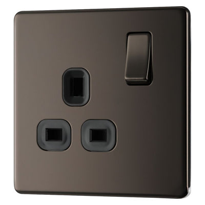 BG Screwless Black Nickel 13A Single Socket FBN21B with 25mm Steel Back Box