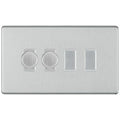 BG Screwless Brushed Steel 4 Gang Switch 2x Trailing Edge LED Dimmer 2x Intermediate Custom Grid Switch
