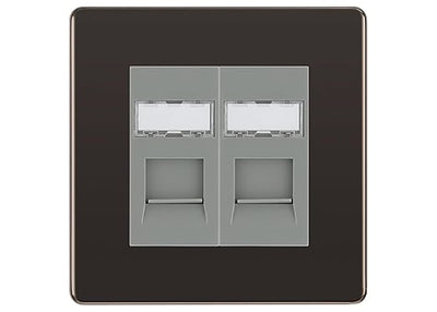 BG Screwless Black Nickel 2 Gang RJ45 Data Socket FBNRJ452G Grey Inserts by British General (BG-FBNRJ452G)