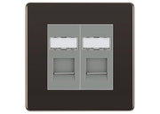 BG Screwless Black Nickel 2 Gang RJ45 Data Socket FBNRJ452G Grey Inserts by British General (BG-FBNRJ452G)