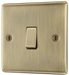 NAB12 Front - This antique brass finish 20A 16AX single light switch from British General will operate one light in a room.