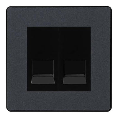 BG Evolve Matt Grey Double IDC Secondary Telephone Socket - Black Insert by British General (BG-PCDMGBTS2B)
