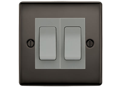 BG Nexus Black Nickel 2 Gang 20AX 2-Way switch Custom Grid – Grey Insert by British General (BG-Nexus-BN-2G-Combo-2x 2WAY-GR)