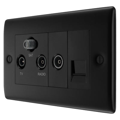 BG Nexus Matt Black Triplex TV/FM/Sat Socket + Return & Tel. NFB68 with 35mm Steel Back Box