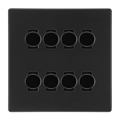 BG Screwless Flatplate Matt Black 8 Gang 2 Way Trailing Edge Dimmer LED Compatible Custom Grid Switch by British General (SCREWLESS-MB-8G-CUSTOM-8xDIMMER-2Way)