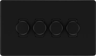 BG Screwless Flatplate Matt Black 4 Gang 2 Way Trailing Edge Dimmer LED Compatible Custom Grid Switch by British General (BG-Screwless-4Gang-Custom-Dimmer-Switch)