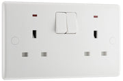 BG 826 Moulded Round Edge | White | 2 Gang 13A 1 Pole Neon Switched Socket by British General (BG-826)