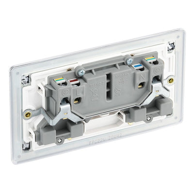 BG Screwless Polished Chrome 13A Double Switched Socket FPC22W with 25mm Steel Back Box
