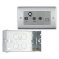BG Nexus Brushed Steel Triplex TV/FM/Sat Socket + Return & Tel. NBS68 with 35mm Steel Back Box