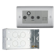 BG Nexus Brushed Steel Triplex TV/FM/Sat Socket + Return & Tel. NBS68 with 35mm Steel Back Box