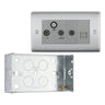BG Nexus Brushed Steel Triplex TV/FM/Sat Socket + Return & Tel. NBS68 with 35mm Steel Back Box
