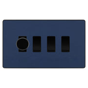 BG Evolve Matt Blue 4 Gang Light Switch 1x Trailing Edge LED Dimmer 3x 2 Way Custom Switch by British General (Evolve-DB-CUSTOM-4GANG-1x-DIMMER-3x-2WAY)