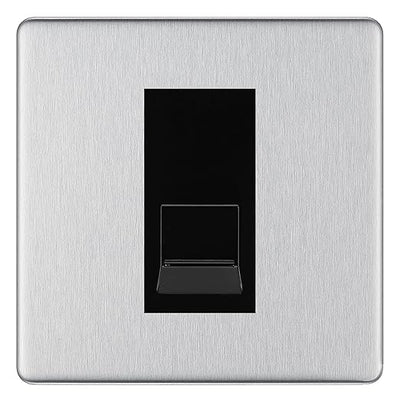 BG Screwless Brushed Steel Single RJ11 Telephone Socket FBSRJ111 - Black Insert by British General (BG-FBSRJ111B)