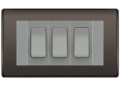 BG Black Nickel Screwless 3G Switch 2x Intermediate 1x 2 Way Switch - White Insert