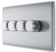  NBS84 Side -This trailing edge quadruple dimmer switch from British General allows you to control your light levels and set the mood. The intelligent electronic circuit monitors the connected load and provides a soft-start with protection against thermal, current and voltage overload.